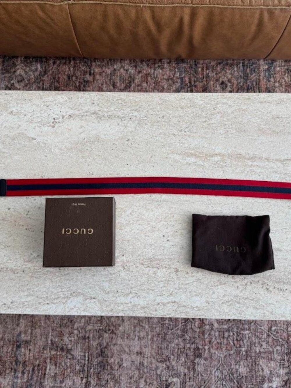 Gucci Interlocking G Buckle Red & Blue Web Belt w/ Box & Dust Bag